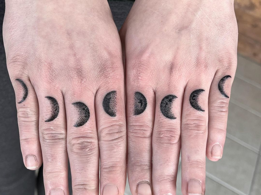 Phases Of The Moon Knuckle Tattoos