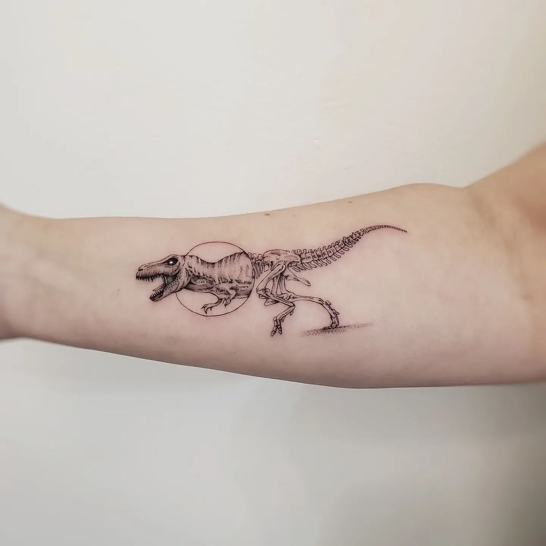 Realistic T Rex Skeleton Forearm Tattoo