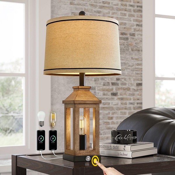 Retro Farmhouse USB A+C charging Living Room Lamp