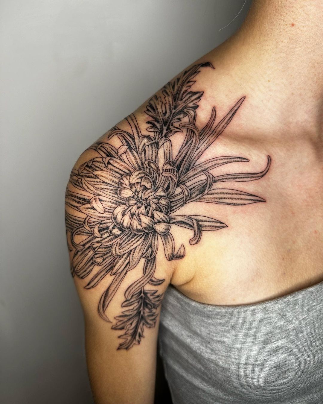 Shoulder Bloom Of Resilience Chrysanthemum Tattoo