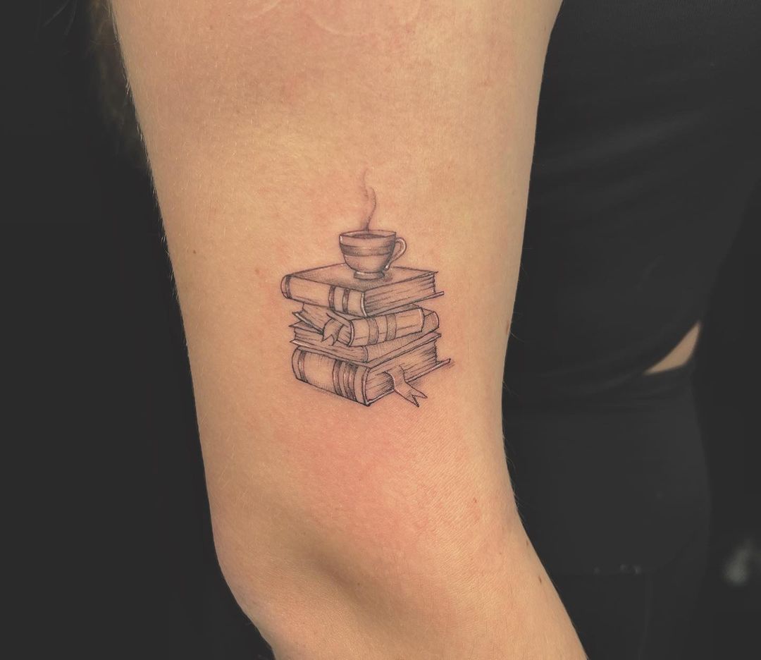 Stack Of Books And Coffee Tattoo