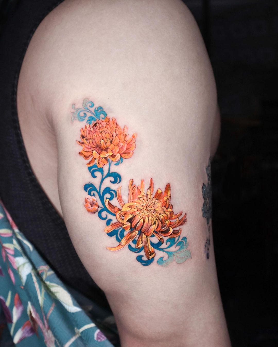 Sunset Flourish Chrysanthemum Tattoo