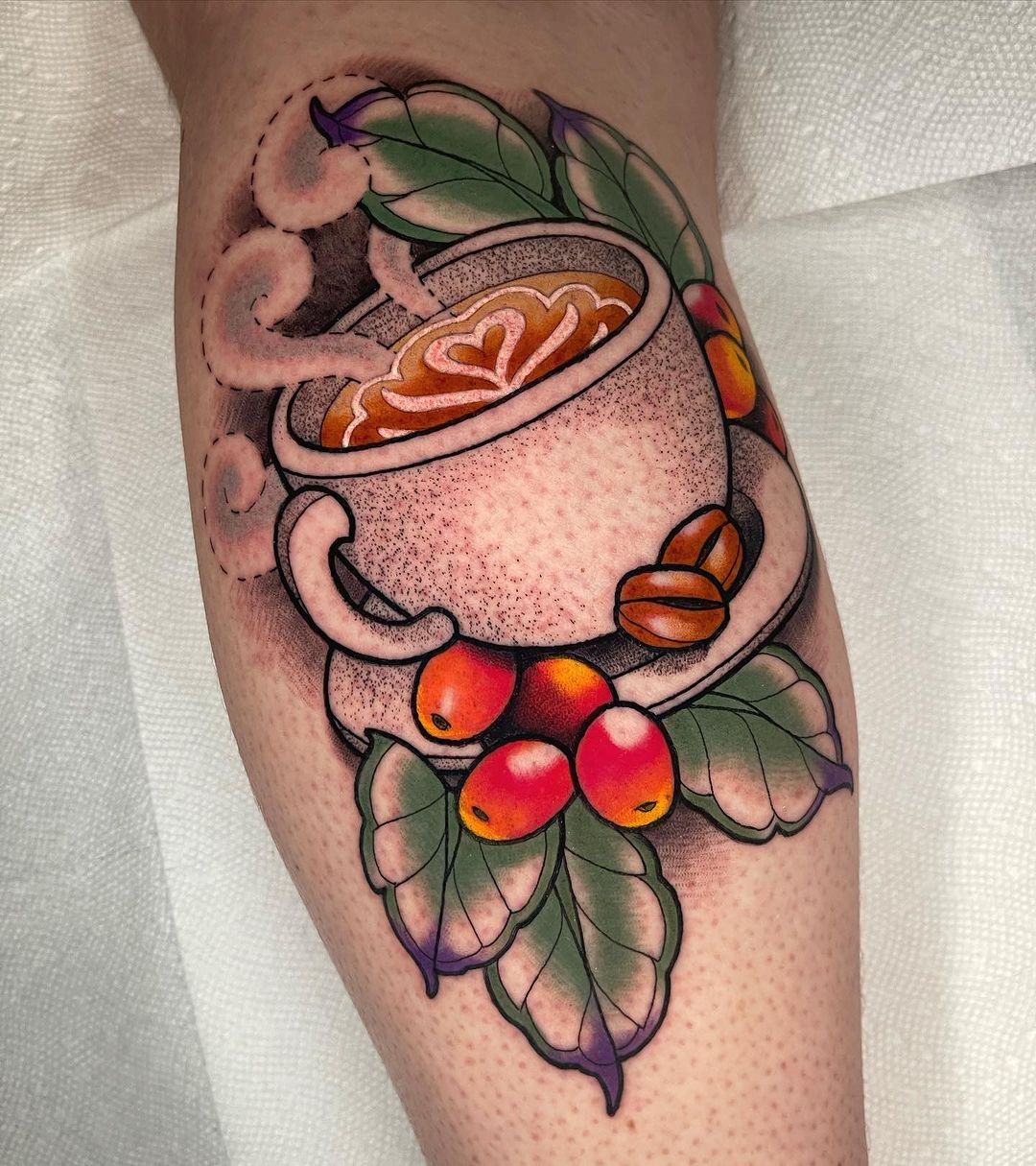The Crescent Of Coffee Beans And Cherries Tattoo