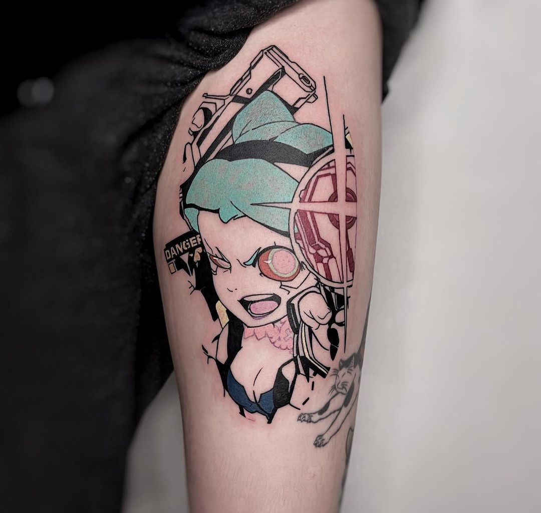 The Cyberpunk Tattoo Of A Character With An Attitude