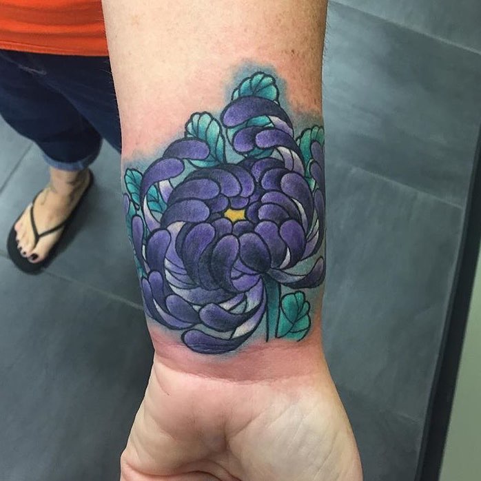 Vivid Violet Chrysanthemum Cuff Tattoo