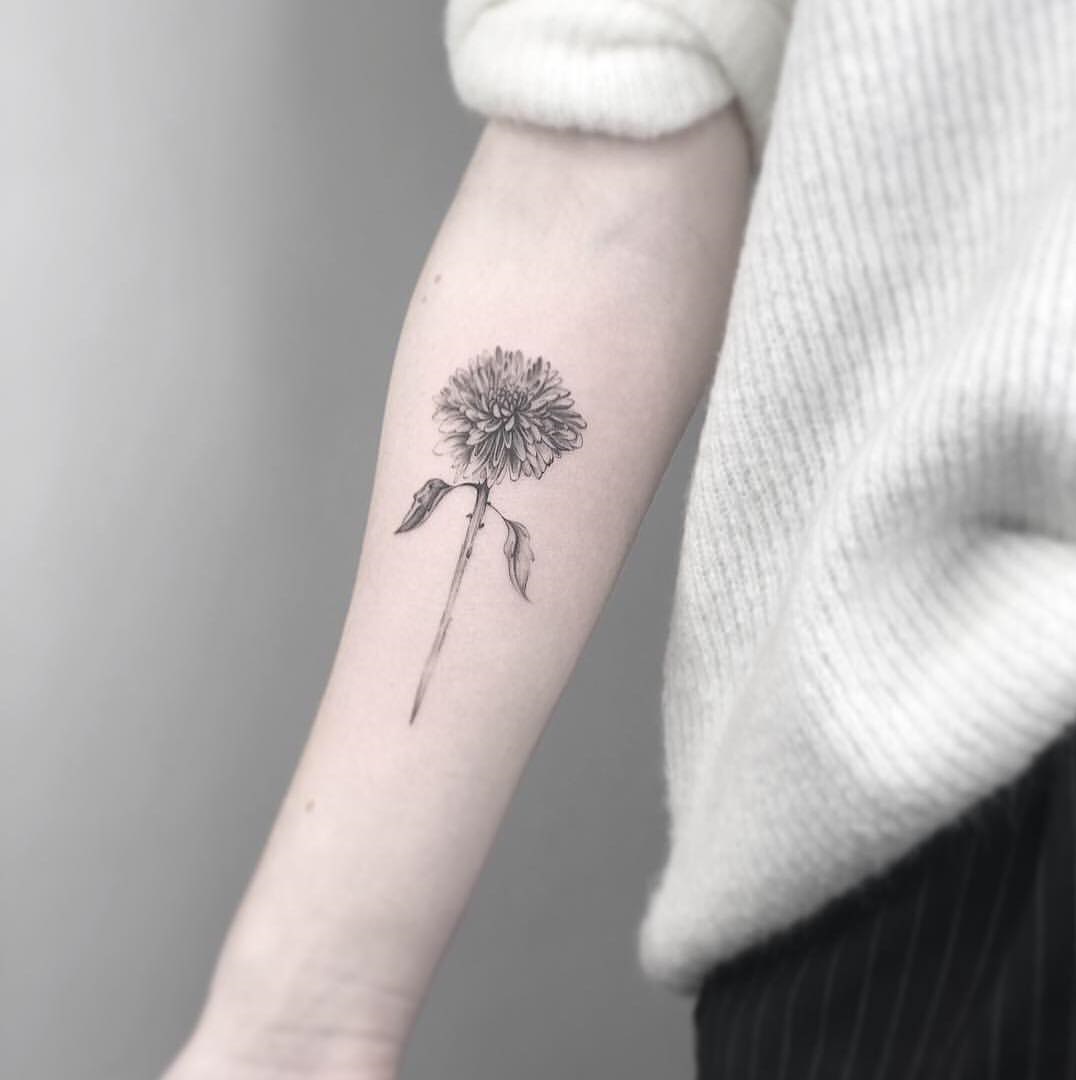Whispering Stem Chrysanthemum Tattoo Design