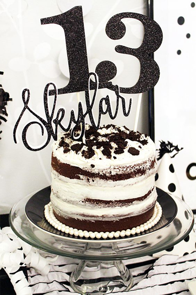 Black And White 13th Birthday Cake Design