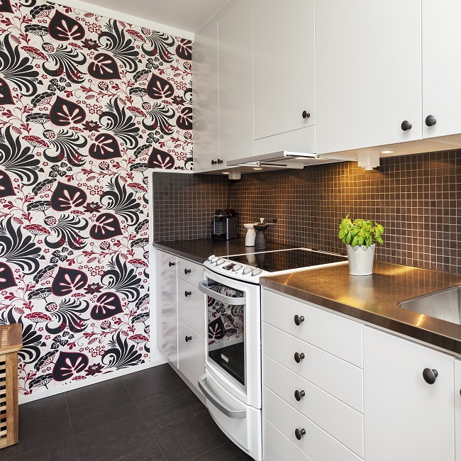 Kitchen,interior,with,modern,wallpaper