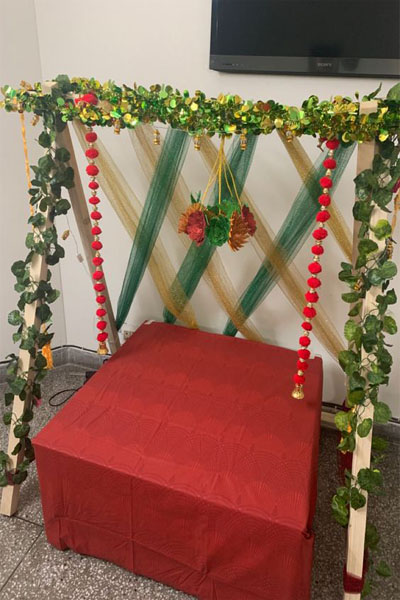 Cozy Corner Makeover For Simple Saraswati Puja Decoration