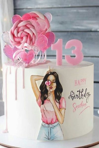 Cute Girl 13th Birthday Cake Design