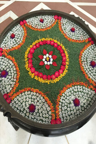 Floating Flowers Saraswati Puja Decor
