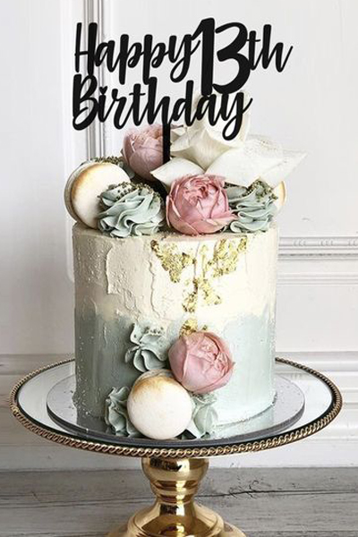 Floral Thirteen Birthday Cake Design