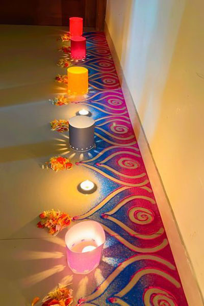 Illuminated Pathways Enchanting Saraswati Puja Ambience