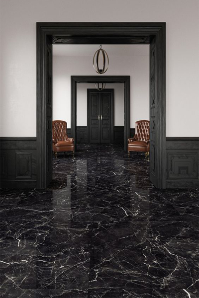 Regal Black Marble Floor Design