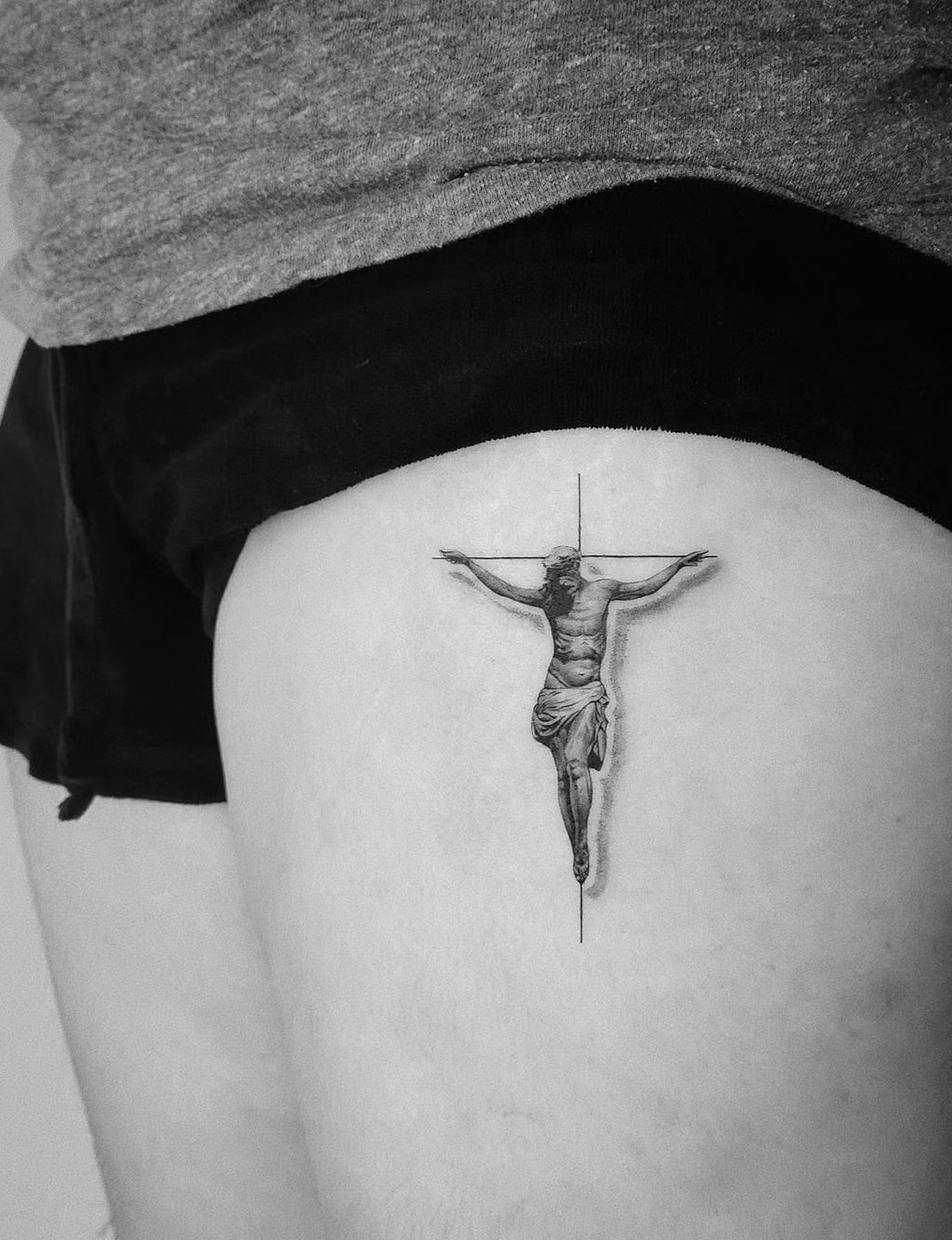 Simple Jesus Thigh Tattoo 1