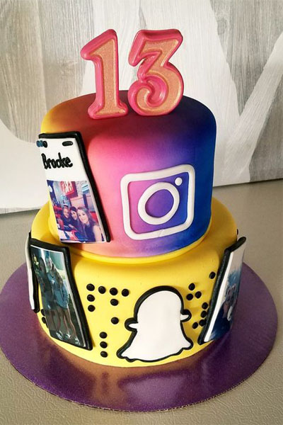 Social Media Theme Thirteen Cake