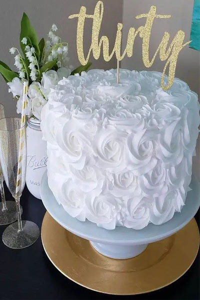 White Rosette Thirty Birthday Cake